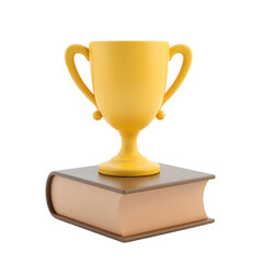 Golden trophy cup award on brown book transparent background academic achievement 