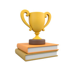 Golden award trophy on colorful books transparent background educational achievement
