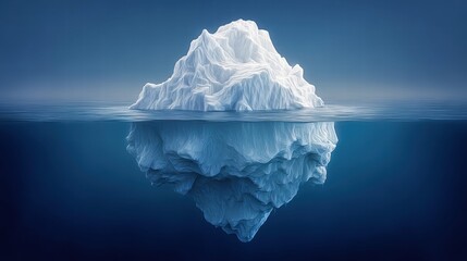Obraz premium An iceberg with its impressive reflection in the ocean, highlighting the underwater portion.