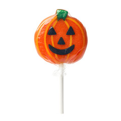 Halloween candy lollipop shaped like a pumpkin