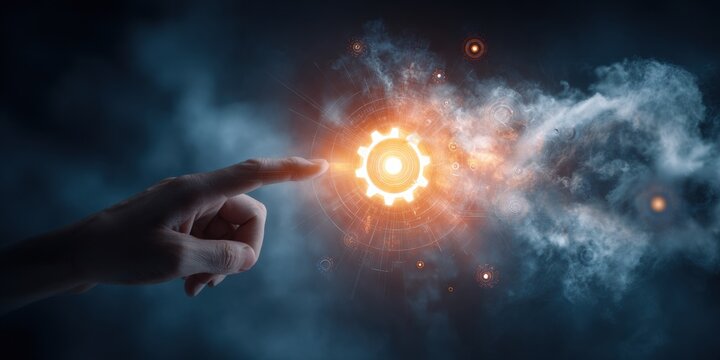 Modern AI Automation Concept with Glowing Cogwheel and Network Icons Premium Tech Business Content for Professional Marketing and Digital Campaigns - Powered by Adobe