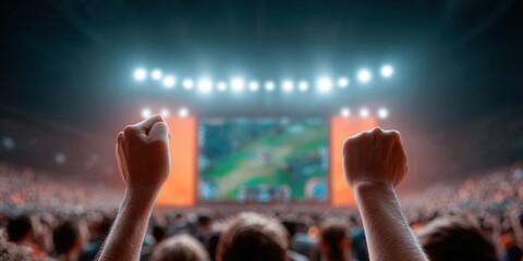 Professional Competitive Esports Arena with Strategic RPG Gameplay Modern High-Quality Millennial Gaming Event for Marketing and Social Media Campaigns