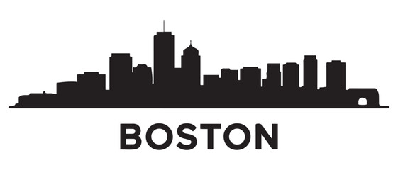 Fototapeta premium BOSTON City Massachusetts Skyline Silhouette Cityscape Vector. Vector black silhouette. with white background