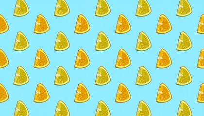 Vibrant citrus slices pattern on blue background perfect for summer design, food blogs, and ads