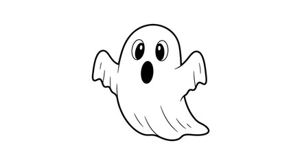 Fototapeta premium Happy Cartoon Ghost Celebrating — White Cheerful Ghost Character with Open Arms on White Background, 3D Rendered Playful Halloween Mascot