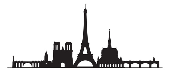 Obraz premium PARIS FRANCE SKYLINE City Silhouette. Vector black silhouette. with white background
