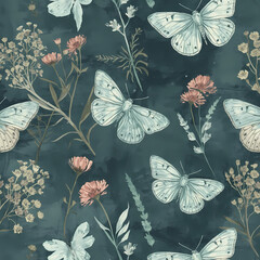 Vintage butterflies and floral pattern design for elegant fabric prints