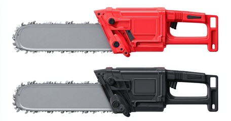 Naklejka premium Two chain saws, red and black, isolated on white