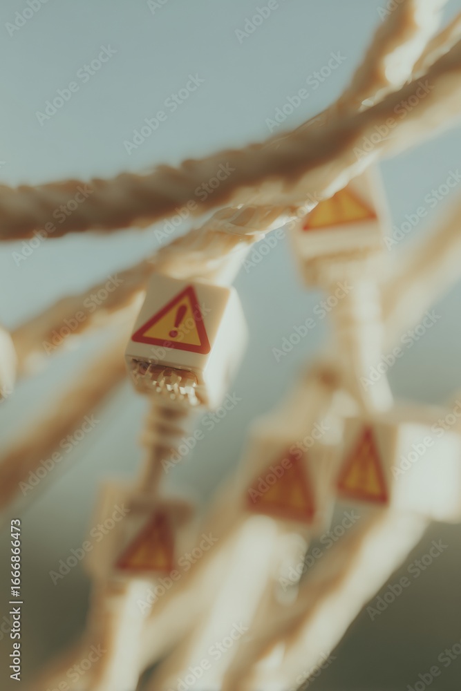 Poster modern premium ethernet network cables with warning symbols highlighting downtime and cybersecurity 
