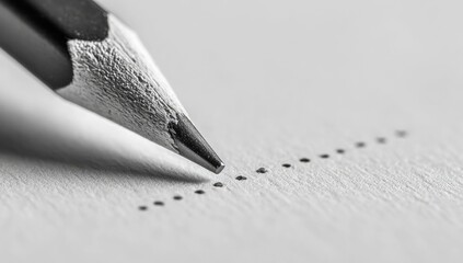 Close-up of a pencil tip, graphite point on paper, dotted line