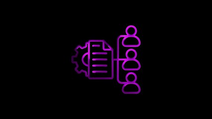 Neon icon representing teamwork data processing and collaboration on a black background - Powered by Adobe