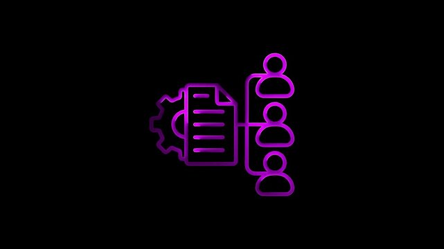 Neon icon representing teamwork data processing and collaboration on a black background - Powered by Adobe