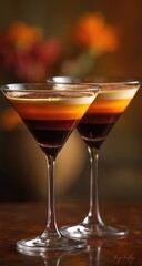 Two layered cocktails in martini glasses