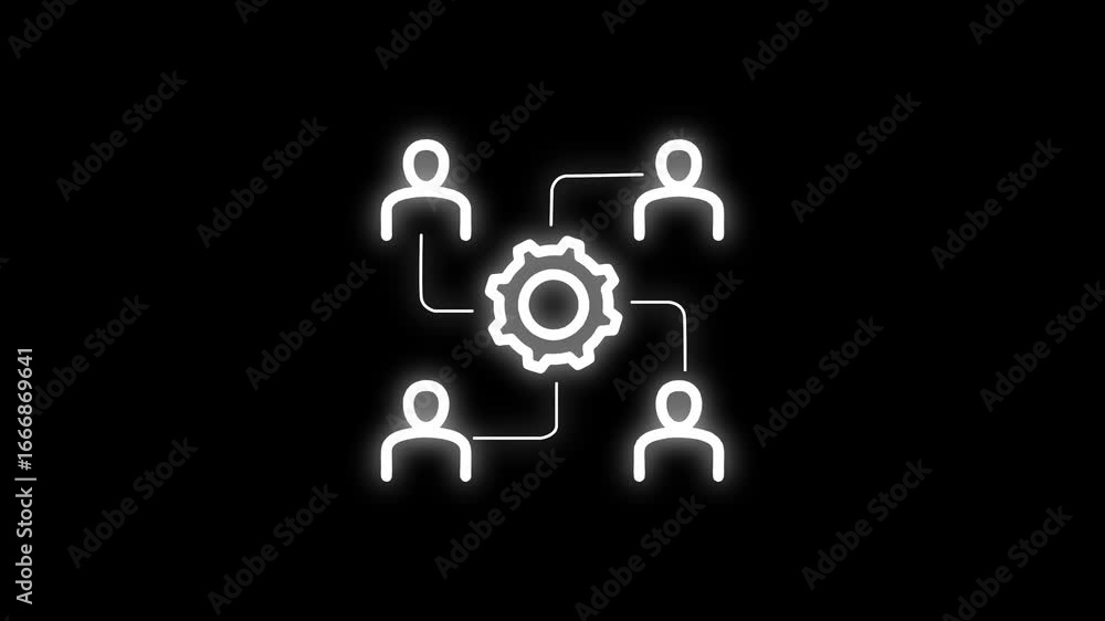 Poster collaborative teamwork and integration concept with gear and user icons on black