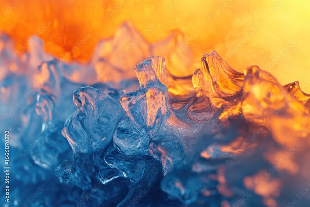 Poster abstract close-up of ice formations illuminated with warm and cool tones, creating a visually stunni