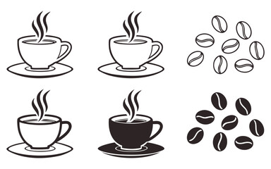 Obraz premium Hand drawn coffee cups and beans illustration set