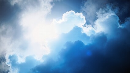 Obraz premium Blue Sky Clouds with Sunlit Edges and Soft Gradient Light Transitions, Atmospheric Nature Scene