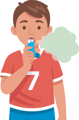 A boy using an inhaler to relieve breathing difficulties.