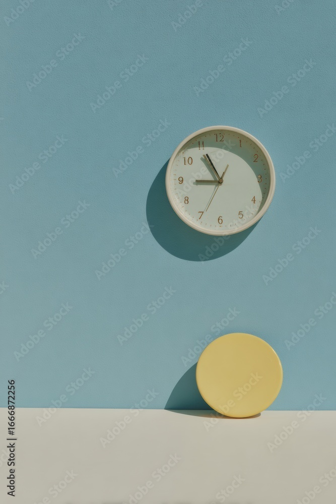 Poster modern minimalist clock and round object with shadows premium abstract design for contemporary lifes