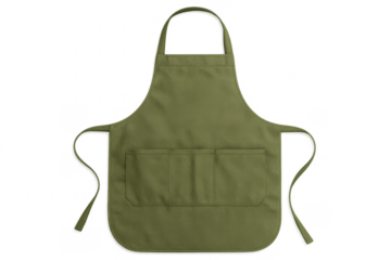 Green kitchen apron with pockets on transparent background