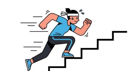 Fototapeta premium Sprinting Up Staircase, Arms Pumping, Sweat Flying, High-Intensity Cardio, Athletic Training Illustration