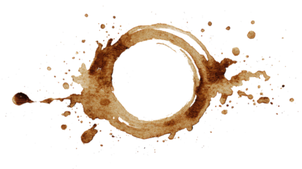 Coffee cup ring stain splatter isolated on transparent background