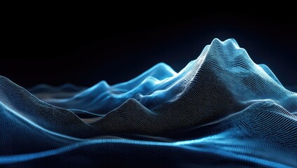 Abstract digital mountain range, glowing blue