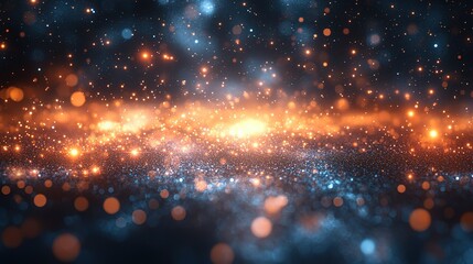 Abstract Background with Glowing Particles and Blurred Lights