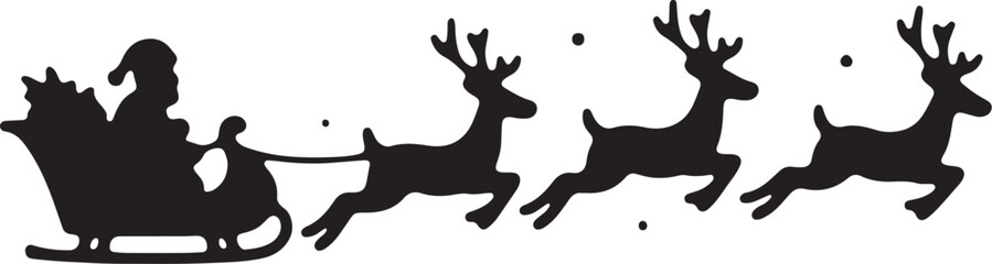 Flying Santa's Sleigh and Reindeer Silhouettes for Christmas Design