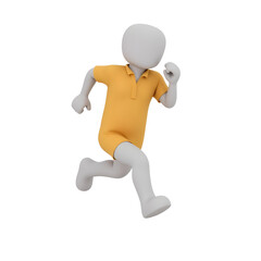 3D character in yellow shirt running transparent background competition concept