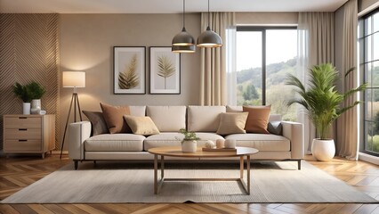Fototapeta premium Cozy living room interior with modern furniture