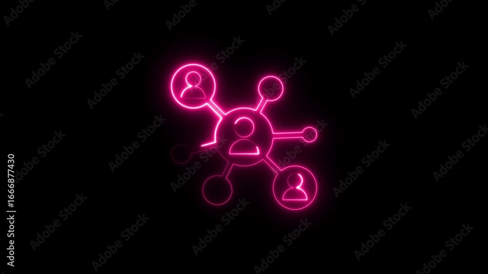 Poster illuminated neon network connection symbol on a dark background with glowing effects