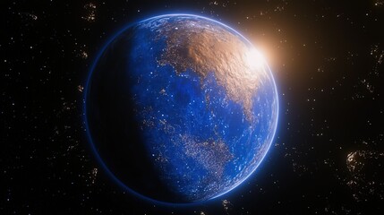 Obraz premium Planet Earth in Space with Starry Background and Sunlight Glow 