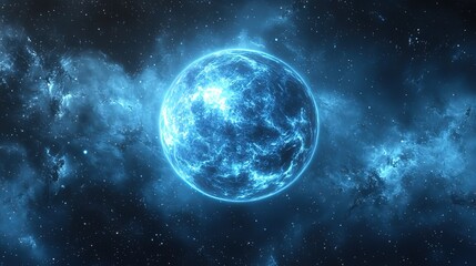 Obraz premium Blue Celestial Planet in Star - Filled Space with Nebulae