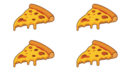 Four slices of melted cheese pizza on a white background