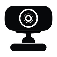 webcam icon on white background, black and white.