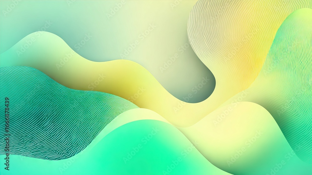 Aufkleber abstract flowing gradient waves in green and yellow tones with smooth layered texture, minimalist mo