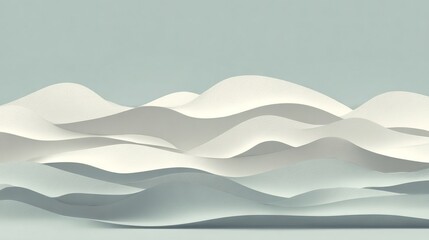 Obraz premium Minimalist abstract layered paper waves in soft white and grey tones on muted background, elegant flowing 3D landscape for modern creative design