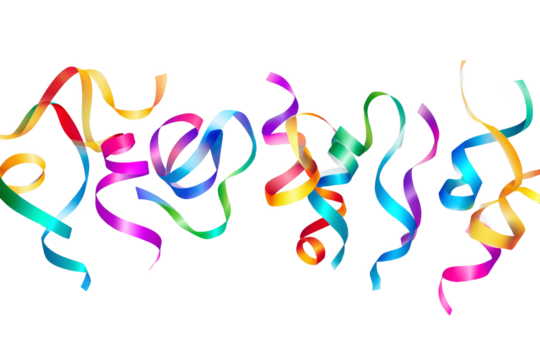 Vibrant Colorful Ribbons and Streamers Isolated on White Transparent Background