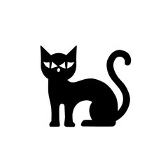 Black Cat Silhouette Halloween Icon Spooky Design Vector Illustration Isolated