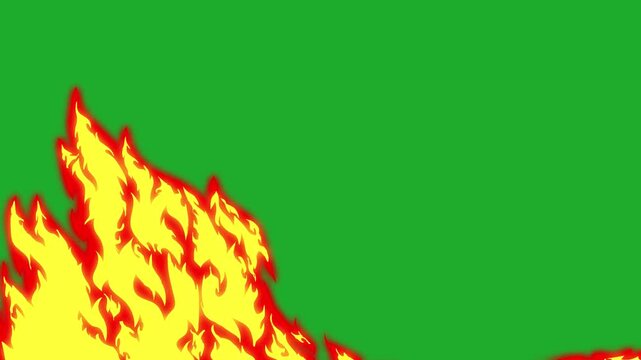 Transformation of fire like a wave, Pre-rendered animation, hand drawn cartoon energy magic shape blast effect transition explosion Animation video with alpha channel, green screen fire
