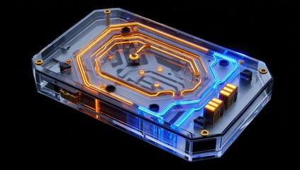 Transparent electronic circuit board with glowing pathways