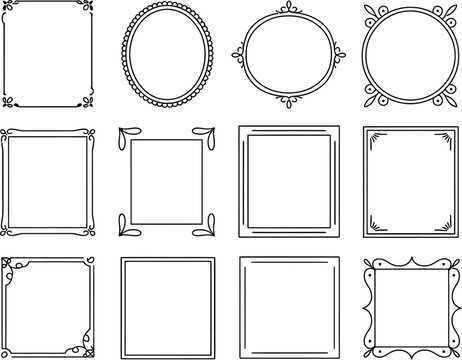 Elegant ornate frames illustration set, 12 decorative vector border designs for invitations, certificates, greeting cards, stationery, and decorative design projects