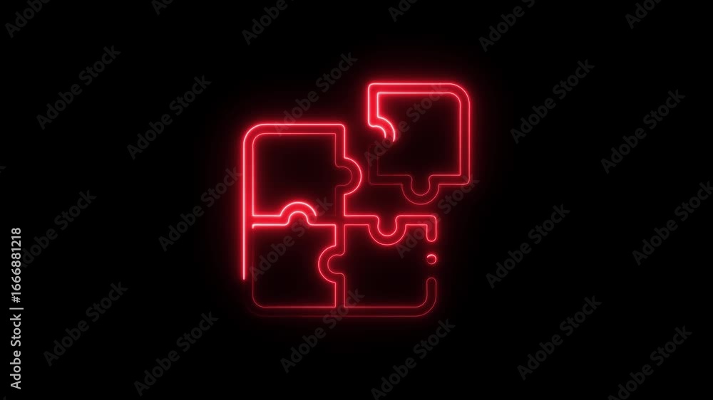 Aufkleber red neon puzzle pieces animation showing problem solving solution concept
