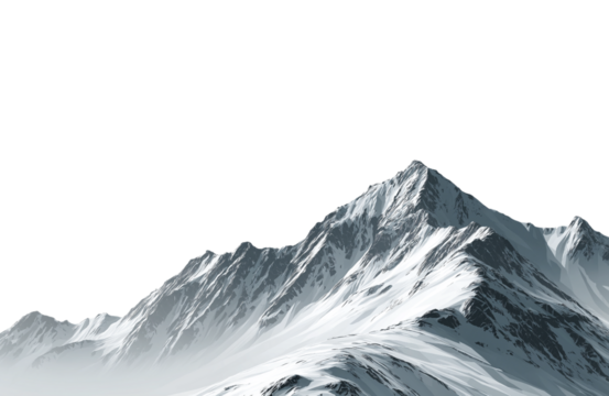 Majestic snowcapped mountain peak isolated on transparent background, a breathtaking landscape of natures grandeur and beauty