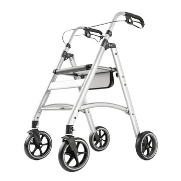 3D Model Rollator Walker, Isolated on Transparent Background, Medical Equipment, Silver, Mobility Aid, Rollator, Medical device, Elderly care