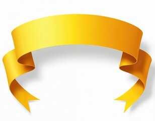 Elegant golden yellow ribbon banner with flowing tails, perfect for announcements, promotions, celebrations. Smooth, glossy texture, curved design add stylish touch to festive award graphic.
