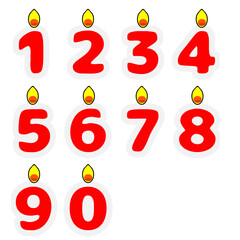 Set of Red Number Candles Illustration for Birthdays and Celebrations