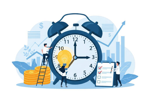 Time management and business planning with financial growth concept isolated on transparent background