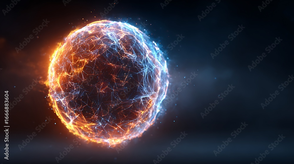 Poster abstract fiery plasma sphere energy force field dynamic motion background